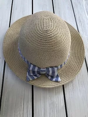 Nwt Gymboree Straw Hat With Bow Blue And White Girls 0-6 6-12  • $14.99