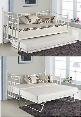 Daybed With Under Bed Guest Trundle White Guest Metal Day Bed 3ft Single Bed  • £139.99