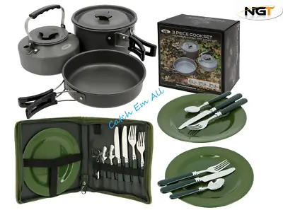 NGT 3 Piece Cook Set & Cutlery Carp Fishing Camping Outdoor Cooking • £35.95