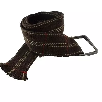 1.75” Fabric Webbed D Ring Belt Brown Tan Stripe Utility Adjustable Hippie OSFM • $14