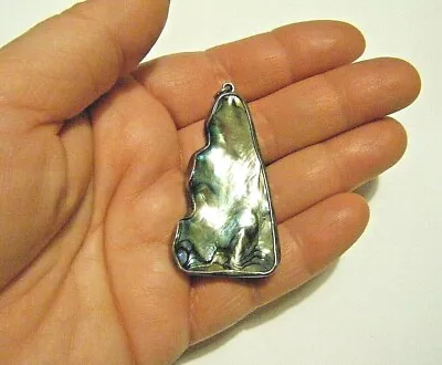 2  Large Vintage Modern Sterling Silver Frame Free Form Abalone Shell Pendant • $20