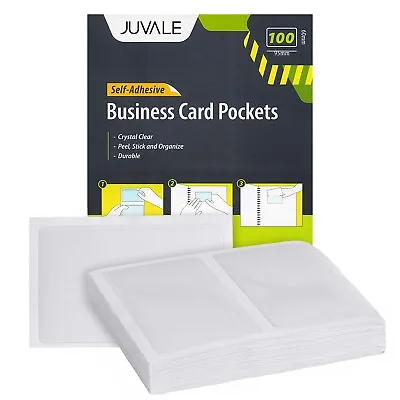 100-Pack Clear Adhesive Business Card Holder Pockets Self-Adhesive 3.75x2 In • $16.49