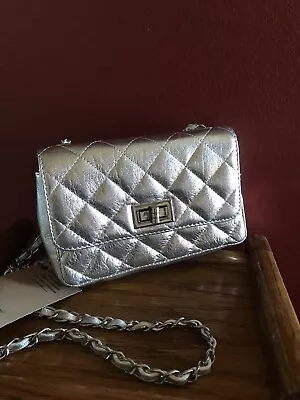 Vera Pelle Silver Leather Italian Fashion Purse Bag New • $19.99