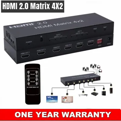 4K HDMI 2.0 Matrix 4X2 Switcher Splitter With Audio HDMI 2X2 Matrix HDMI Switch  • $79.09