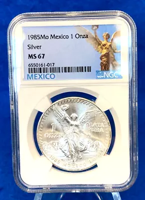 1985 Mexico Silver 1 Onza .999 Silver NGC MS67 • $78.95