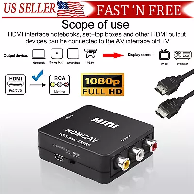 $5.69 • Buy HDMI To RCA AV HD 1080P Converter Adapter Composite Cable CVBS 3-RCA Audio Video