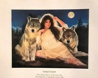 MAIJA ART PRINT STARLIT NIGHT  Native American Lady With Wolf's -Western Art 8x7 • $6.50