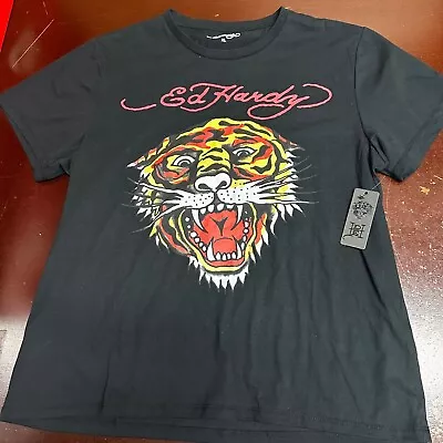 Ed Hardy Mens Black Tiger Print Short Sleeve Crew Neck Pullover T Shirt Size XL • $38.99