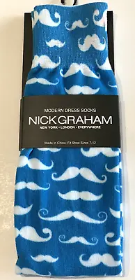 Nick Graham Mustache Beard Premium Dress Socks Blue White Size 7-12 NWT • $13.99