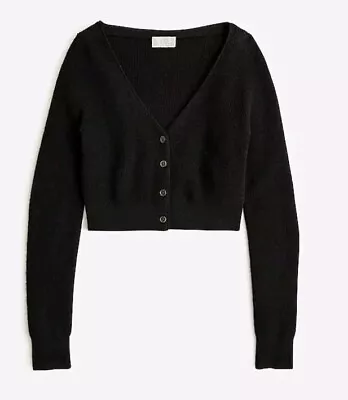 NWT J Crew Featherweight Cashmere Cropped Cardigan Sweater Sz M Black $148 • $59.99