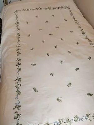 Laura Ashley Single Embroidered Duvet Cover White Cotton And Pillowcase VGC . 🌟 • £8