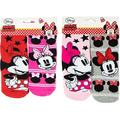 Disney Minnie Mouse 2 Pack Slipper Gripper Socks 2 Degins 3 Sizes 2 Pairs New • £3.99