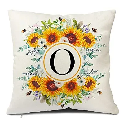  Monogram Letter O Summer Sunflower Throw Pillow Covers 18x18 Inch Floral Bee  • $17.51