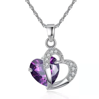 £3.21 • Buy Heart Crystal Pendant  Silver Chain Necklace Womens Ladies Jewellery
