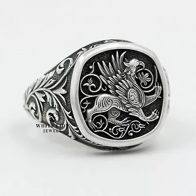 Gryphon Lion Griffin Mythical Creature Animal 925 Silver Men Pinky Signet Ring • $104.30