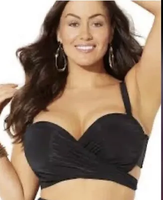 GabiFresh X Swimsuits For All Women 18D/DD Black Bikini Top Wrap Around Plus BB • $24.99