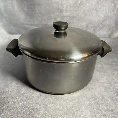 Vintage REVERE WARE 4 1/2 Quart Qt Copper Bottom Stock Pot W/ Lid Pan 1801 • $27.99