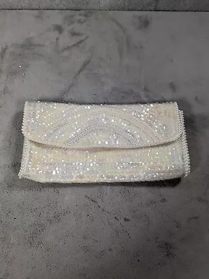 Iridescent Sequin Purse Clutch Evening Bag White Purse • $12.98