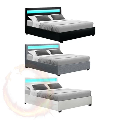 $292.77 • Buy Artiss Cole Gas Lift Bed Frame With Storage LED Lighting Double Queen