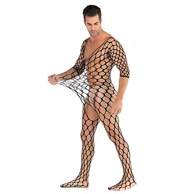 Men Gay Sissy Sexy Lace Mesh  Fishnet Bodystocking See Through Lingerie Bodysuit • $6.79