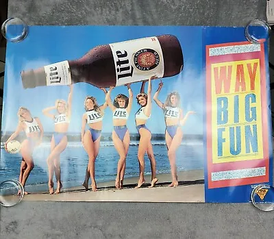 Vintage 90s Miller Lite Beer Way Big Fun Poster Sexy Models Beach 20” X 30” • $9.89