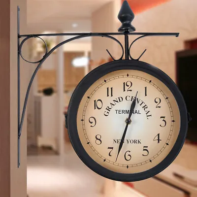 Vintage Double Sided Wall Clock Antique Train Station Clock Home Wall Decoration • $21.80