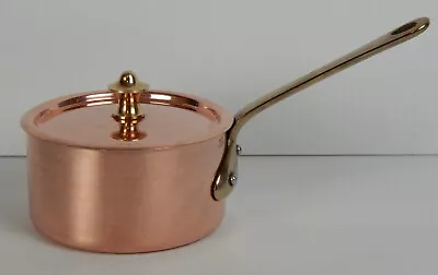 Small Copper Sauce Pan With Lid Brass Handle 3 1/2  France • $35