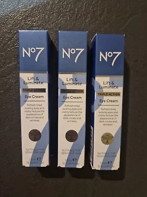 No7 LIFT & LUMINATE TRIPLE ACTION EYE CREAM SENSITIVE SKIN 3x 15ml • £24