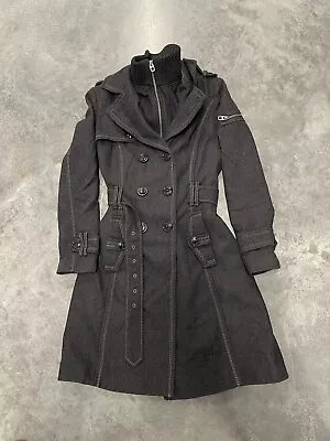 Miss Sixty Charcoal Gray Long Double Breasted Belted Wool XS Jacket Trench Coat • $90