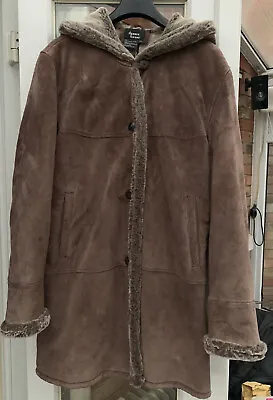 £64.95 • Buy DENNIS BASSO LADIES Brown Hoodie Real Leather (sheepskin)Coat XXL C50”L51”VGC