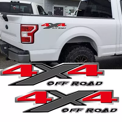 $12.99 • Buy 2x Chrome Red 4X4 Off Road Truck Bed Decal Vinyl Sticker For Ford F150 F250 F350