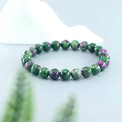 Natural Epidote Zoisite Stone Bead Elastic Bracelets Yoga Meditation Jewelry 8MM • $15.98