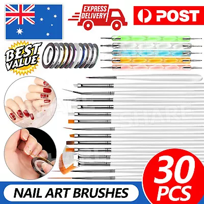 Nail Art Painting 30pcs Design Brushes Dotting Drawing Pen Kit Striping Tape Set • $5.95