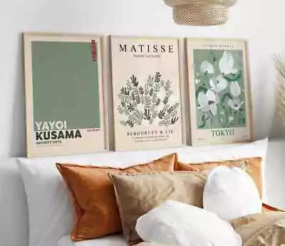 £7.99 • Buy Set Of 3 Matisse Sage Green Wall Art Posters Yayoi Kusama Poster Prints