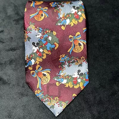 Disney Christmas Neck Tie By Mickey Unlimited W/Mickey Mouse Donald Duck Goofy • $12.99