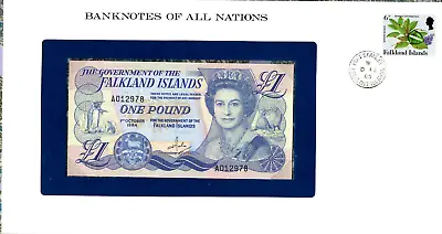 Banknotes Of All Nations Falkland 1984 1 Pound UNC P-13 LOW # A012978 • £77.75