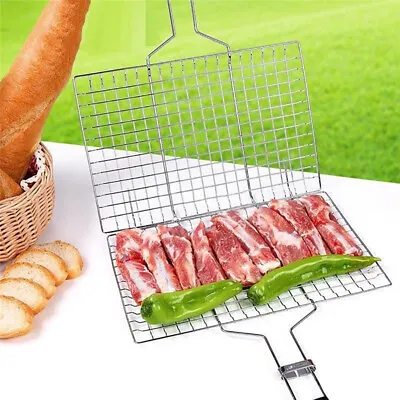 Barbecue Rack Long Handle Grill Basket BBQ Rack Meat Burger Fish Stand Mesh US • $9.99