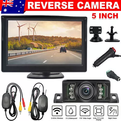 Wireless 5  Monitor Reverse Camera Rear View Backup Parking Cam Kit Night Vision • $52.49