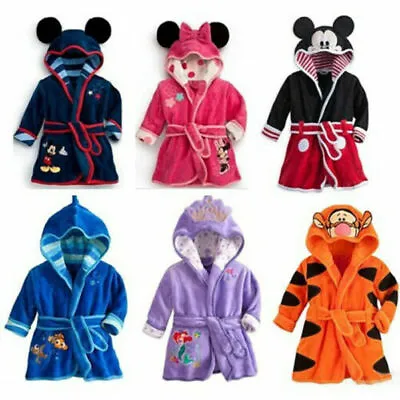 Hot Kids Toddler Boy Girl Cartoon Pajamas Sleepwear Bathrobe Hooded Clothes Robe • £12.99