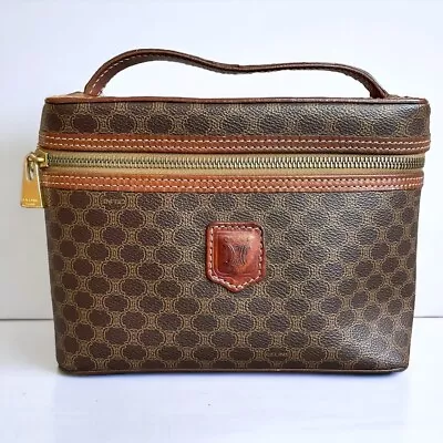 CELINE Handbag Vanity Cosmetic Pouch Macadam PVC/leather Brown Vintage • $211