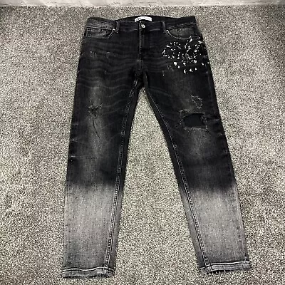 Zara Skinny Jeans Mens Size 36 Faded Black Distressed Denim Stretch Jeans • $14