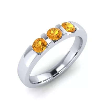 Citrine Tension Setting Round 4.00mm Three Stone Ring With Rhodium Plated • $29.90