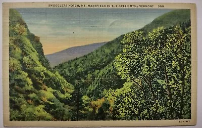 Smugglers Notch Mt Mansfield Green Mountains Vermont Linen Postcard 1944 • $3.95