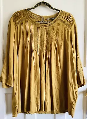 Pretty Ochre Mustard Yellow Lacy Lacey Top Blouse Chest 50” Size 22 • £10