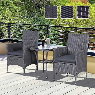 3PC Rattan Furniture Bistro Set Garden Table Chairs Patio Outdoor • £114.99