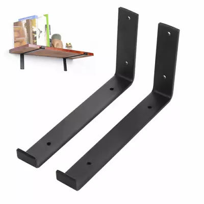 Pair Metal Floating Shelf Brackets Heavy Duty Farmhouse Wall Shelving Hook Black • $10.43