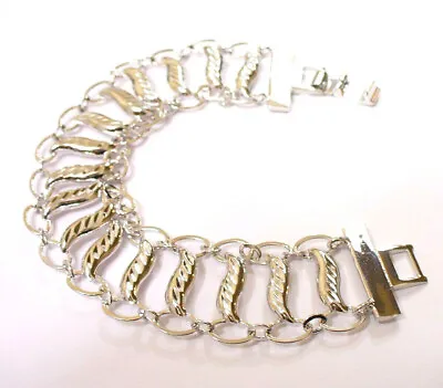 Womens 20mm Wide Big Watch Bracelet White Gold Plated Chain Charm 20cm 7.9   UK • £14.92