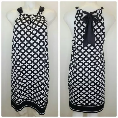 Mud Pie Natalie Womens Black White Geometric Print Shift Halter Dress Small • $25