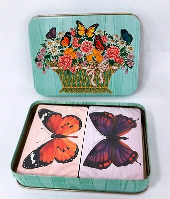 Enesco Butterfly Playing Cards Double Deck In Metal Tin Floral Design NEW • $11.99