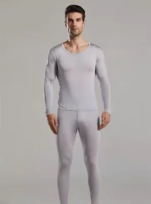 $36.90 • Buy Men Pure Silk Long Johns Thermal Underwear Set Round Neck Base Layer Top&Bottom 